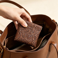 Porte-monnaie miniature en PU à motif floral embossé vintage, fermeture à ressort, étui pour écouteurs, pochette à bijoux