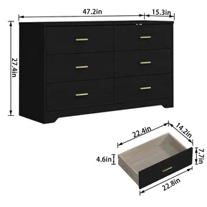 Modern White 6-Drawer Dresser Wide Chest With Metal Handles Double Wood Dresser For Living Room Or Bathroom Storage