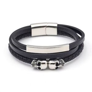 Punk Style Unisex Skull Multi-Layer Braided <b>Bracelet</b> Stainless Steel Magnetic Clasp Vintage Fashion Jewelry Charm Bangles Gift - Product Image 2