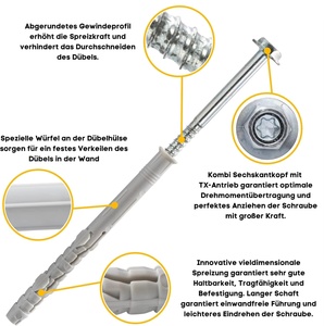 STRBER telaio in acciaio <span class=keywords><strong>tasselli</strong></span> a vite esagonale testa piatta Torx presa (10x26 0mm/25 pezzi) lungo albero montaggio a parete zinco placcato 5kg - Product Image 3