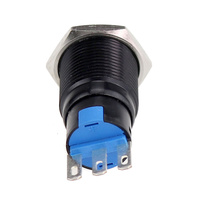 Interrupteur à bouton-poussoir métallique étanche IP67 à 5 broches, rond, plat, noir, en aluminium oxydé, 16 mm de haut, sans LED