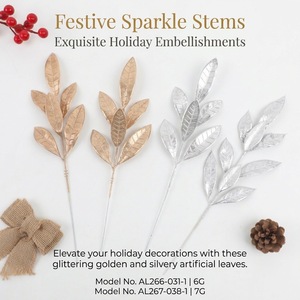 Feuilles de Noël artificielles Guanyi, branche unique, or et argent, décorations en plastique pour la décoration de Noël à la maison - Product Image 2