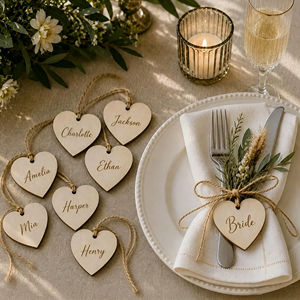 Personalized Engraved Wooden Heart <b>Cards</b> Custom Name Wood Tags Wedding <b>Table</b> Decor Party Place Setting Labels for Wedding - Product Image 6