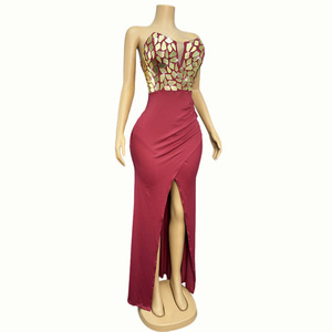 Robes de soirée rouges sans bretelles à paillettes dorées Novance Y5064, robes de luxe pour anniversaire, tenue élégante et sexy pour chanteuse - Product Image 2