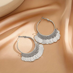 Boucles d'oreilles pendantes rondes géométriques dorées pour femmes, style bohème, bijoux simples et tendance - Product Image 2