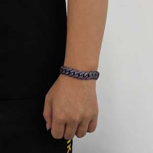 NUOYAヒップホップジュエリー15mmブラックメッキアイスアウトパープルキュービックジルコニア2列ダイヤモンドプロングマイアミキューバンリンクチェーンブレスレット - Product Image 5