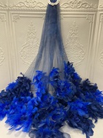 Tissu de robe extensible tricoté en trame, avec broderie jacquard en maille de plumes, paillettes et PVC, orné de strass 3D, fait main, 0,91 m = Taille 1