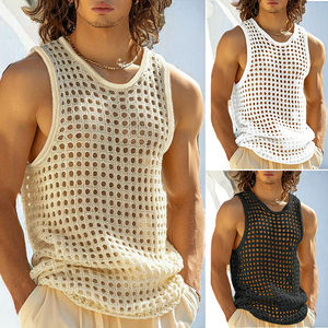 Débardeur tricoté sexy en maille ajourée pour homme, style décontracté d'été, sans manches, pour le sport et le fitness - Product Image 3
