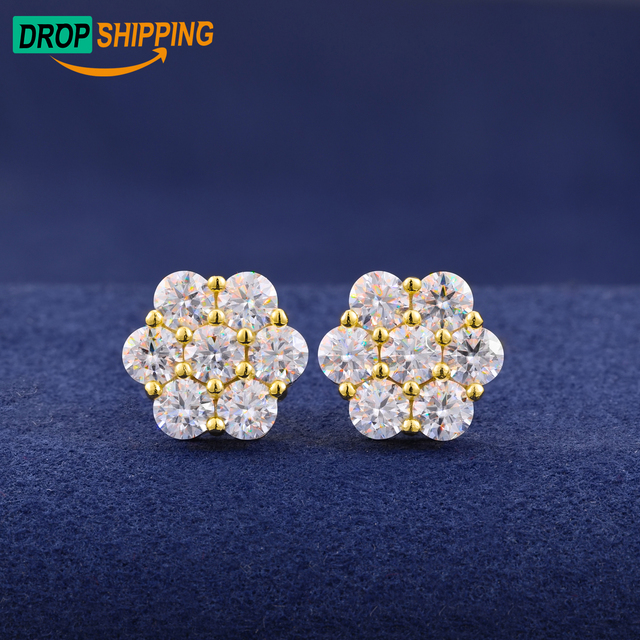 Multi Size Moissanite Radiance Flower Stud Earrings White Gold 925 Sterling Silver VVS Lab Synthetic Diamond Fine Jewelry Mens