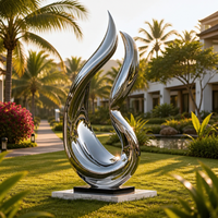 Sculpture abstraite moderne en forme de flamme, en acier inoxydable poli miroir, soudée, en forme de goutte d'eau et de anneau, pour jardin, personnalisable
