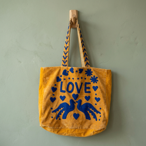 Sac fourre-tout en velours brodé Suzani fait main, motif oiseaux amoureux, sac à bandoulière décontracté de luxe, sacs de shopping écologiques en gros - Product Image 1