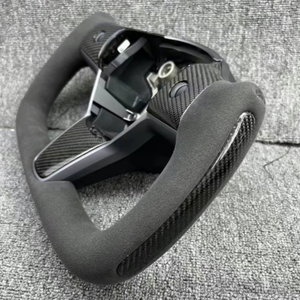 Volante de Cuero de Fibra de Carbono Personalizado, Volante de Fondo Plano Tipo Yoke, Peso del Volante para Tesla Model 3 Y - Product Image 3