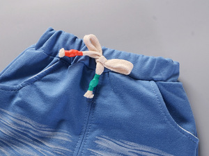 Conjunto de Verano para Bebé, Estilo Inglés, Camiseta de Algodón Casual con Cuello Redondo y Corbata de Lazo, Pantalones Cortos, Color Azul, para Niño, de China - Product Image 6