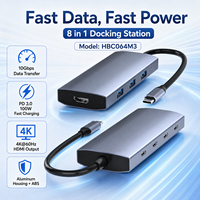 Base de Conexión USB-C 8 en 1 con 4K+60Hz para 100W PD, 3*10Gbps USB-C Gen2 y 3*10Gbps USB-A 3.2, Carcasa de Aluminio, Disponible en Stock