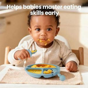 Juego de Alimentación para Bebés de Silicona de Grado Alimenticio Libre de BPA, Juego de 6 Platos y Cucharas para Bebé con Succión - Product Image 5
