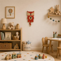 Jam Dinding Kayu Nordik Grosir Motif Rubah, Jam Dinding Hewan Kartun untuk Kamar Anak, Dekorasi Dinding Kamar Bayi