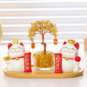 ชุดตุ๊กตาแมวกวักคริสตัลต้นไม้เงิน ของตกแต่งบ้านเรซิ่น สำหรับวางหน้าประตู ของขวัญ - Product Image 1