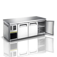 Mesa de trabajo con congelador de tres puertas para tienda de té con leche, refrigerador bajo mostrador de acero inoxidable, congelador comercial tipo banco de preparación.