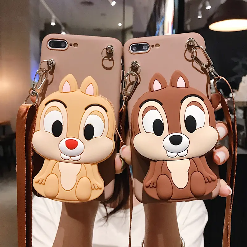 Custom Mobile Phone Bag With Lanyard Cartoon Cover Silicon Purse Phone Case For iPhone 14 Samsung Huawei Crossbody Case Girl
