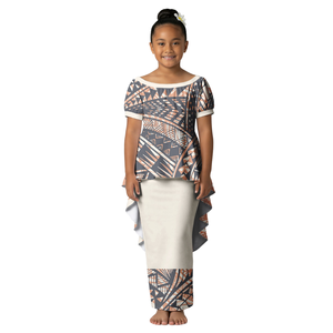 Conjunto Puletasi para Niña, Diseño Floral Samoano, Falda Formal de Poliéster para Verano, Vestido Aloha con Dobladillo en Cola de Golondrina, Boutique Infantil - Product Image 1