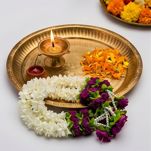 Artificial <b>White</b> Floral Garland with Purple Flower Accents Pearl <b>Hanging</b> Mala for Wedding Festival Temple Decoration - Product Image 4