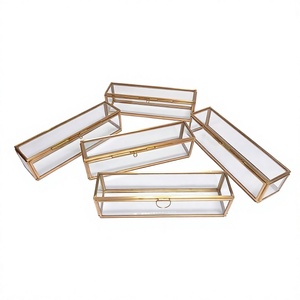 High Selling Customized Fancy Design Metal Glass Jewelry Box Gold Color Round Shape Buckle Closure Cosmetic & Jewelry <b>Storage</b> - Product Image 1