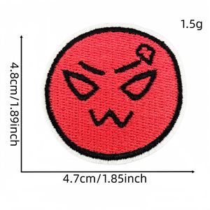 Patch thermocollant rond brodé mignon avec expressions émotionnelles de dessins animés (joie, colère, tristesse, bonheur) pour vêtements et sacs - Product Image 4