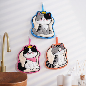 Toallas de Mano de Felpa de Coral con Dibujos Animados de Gatos, para Colgar en la Cocina o el Baño - Product Image 2