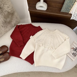 बेबी क्रिसमस ट्विस्ट बॉल पल्लोवर उच्च गुणवत्ता वाली लंबी आस्तीन ठोस रंग बुना हुआ टोडलर लड़की स्वेटर - Product Image 5