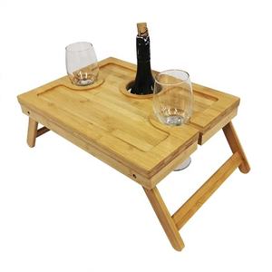 Portabottiglie da esterno portabicchieri in vetro barbecue in legno campeggio picnic pieghevole <span class=keywords><strong>tavolo</strong></span> da picnic in bambù con <span class=keywords><strong>gambe</strong></span> regolabili - Product Image 1