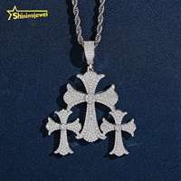 Pendentif Hip Hop en Argent 925 avec Moissanite, 2,48 pouces, motif Croix Iced Out, 3 croix en 1, Bijoux de Rappeur