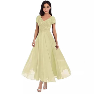 Robe de soirée en mousseline de soie, col en V, taille haute, grande taille, style européen et américain - Product Image 2
