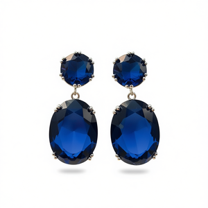 Pendientes de cristal azul oscuro para mujer, clásicos, con forma ovalada, con diamantes de imitación, joyería de moda para fiesta, E491 - Product Image 1