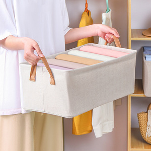 Clothing Organizer Foldable Rectangle Beige Extra Long Cotton Linen <b>Storage</b> Box For Home <b>Drawer</b> Use - Product Image 1