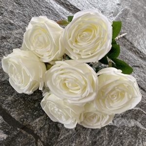 KEWEI-RB001 Bouquet de mariage en promotion, 9 têtes de <span class=keywords><strong>roses</strong></span> en soie, bouquet de fleurs artificielles blanches - Product Image 2
