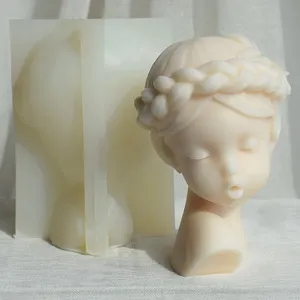 사용자 정의 pout 소녀 조각 왁스 금형 여성 그림 예술 현대 가정 책상 장식 동상 실리콘 금형 양초 실리콘 금형