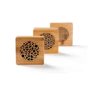 Soporte de incienso de bambú con recorte láser, caja de joyería pequeña redonda de madera para licencia quemada y almacenamiento de joyería