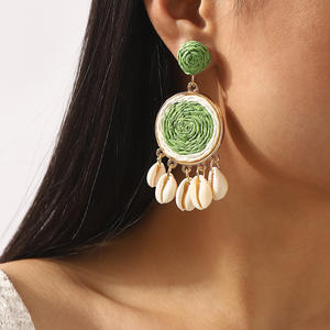New <b>Holiday</b> Style Summer Pendant <b>Earrings</b> Colorful Raffia & Travel Shell Trendy for Travel & New Year - Product Image 5