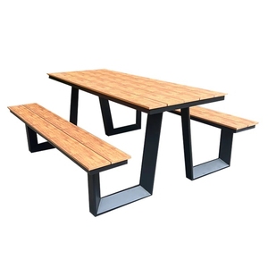 Mesas elegantes y modernas de madera para exteriores, marco de Metal y listones de madera, muebles de Patio, mesa de playa para ocio, comedor, centro comercial, Parque - Product Image 6