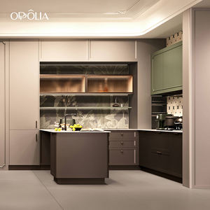 ตู้ครัวแบบโมดูลาร์ทรงตัวยู ดีไซน์หรูหราสไตล์ฝรั่งเศสสมัยใหม่ ผลิตจากเหล็กและพีวีซี พร้อมอ่างล้างจาน สำหรับอพาร์ตเมนต์ ยี่ห้อ OPPOLIA - Product Image 2