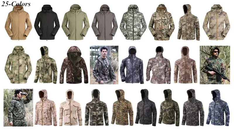 ESDY Men Outdoor Sports Waterproof Winter Hunting Camping Softshell Tactical Jacket Green Color