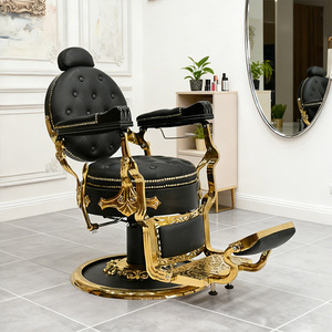 Fauteuil <span class=keywords><strong>de</strong></span> Barbier Inclinable en Cuir Rotatif pour Hommes, Chaise <span class=keywords><strong>de</strong></span> Salon <span class=keywords><strong>de</strong></span> Coiffure Dorée Robuste - Product Image 1