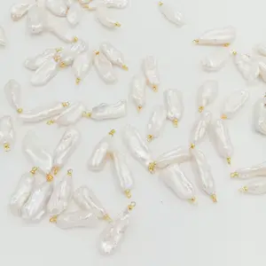 Chiều Rộng 6-11 Mm Chiều Dài 18-25 Mm BIWA Nature Freshwater Pearl Với Móc Áo, 14K Gold Filled Pearl Pendant Charm DIY High Luster PEARL