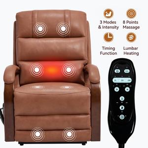 Sillón <span class=keywords><strong>Reclinable</strong></span> Eléctrico Naranja con Doble Motor, Reposabrazos de Madera Maciza, Bolsillos Laterales, Masaje con Calor, Estructura Metálica Resistente y Tapicería de Cuero Sintético - Product Image 5