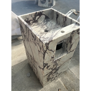 Lavabo a colonna in marmo naturale Calacatta Viola, monoblocco freestanding con foro per rubinetto, ideale per bagni di hotel - Product Image 3