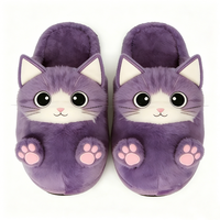 Pantoufles d'intérieur personnalisées en peluche chat violet avec un design de visage mignon, unisexes pour bébés de 0 à 24 mois, pour Halloween