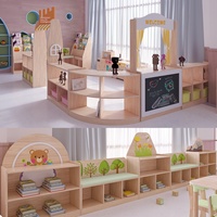 Ensemble de meubles d'angle en bois pour maternelle avec jouets et compartiments de rangement divisés