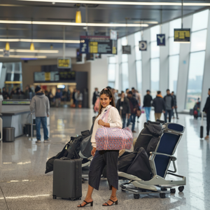 Handmade Quilted Cotton Duffle <b>Bag</b> Blue <b>Floral</b> Block Print Large Capacity Lightweight Travel Shoulder Carry <b>Bag</b> for Women - Product Image 1
