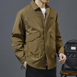 Giacca Casual autunno sottile monopetto giacca da lavoro verde giacca giacca a vento girocollo da uomo - Product Image 4