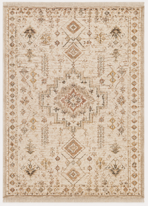 Kasbah - Tapis tribal tissé à la main avec motif médaillon |   Tons ivoire et terre avec franges |   Laine |   Tailles personnalisées disponibles - Product Image 2